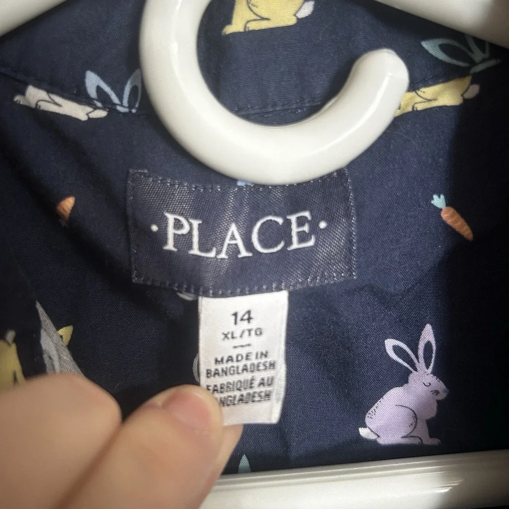 THE CHILDRENS PLACE Boys Navy And Pastel Button Down Shirt Sz XL 14‎